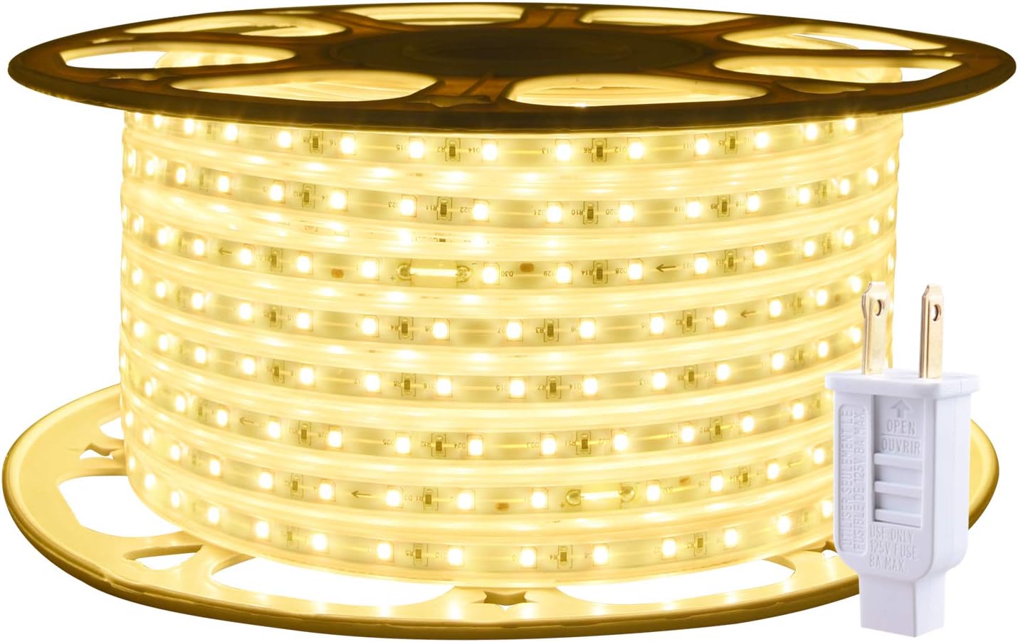 White 98.4ft LED Strip Light 6000K 110V Flexible Plug-in Tape Lighting Y42605
