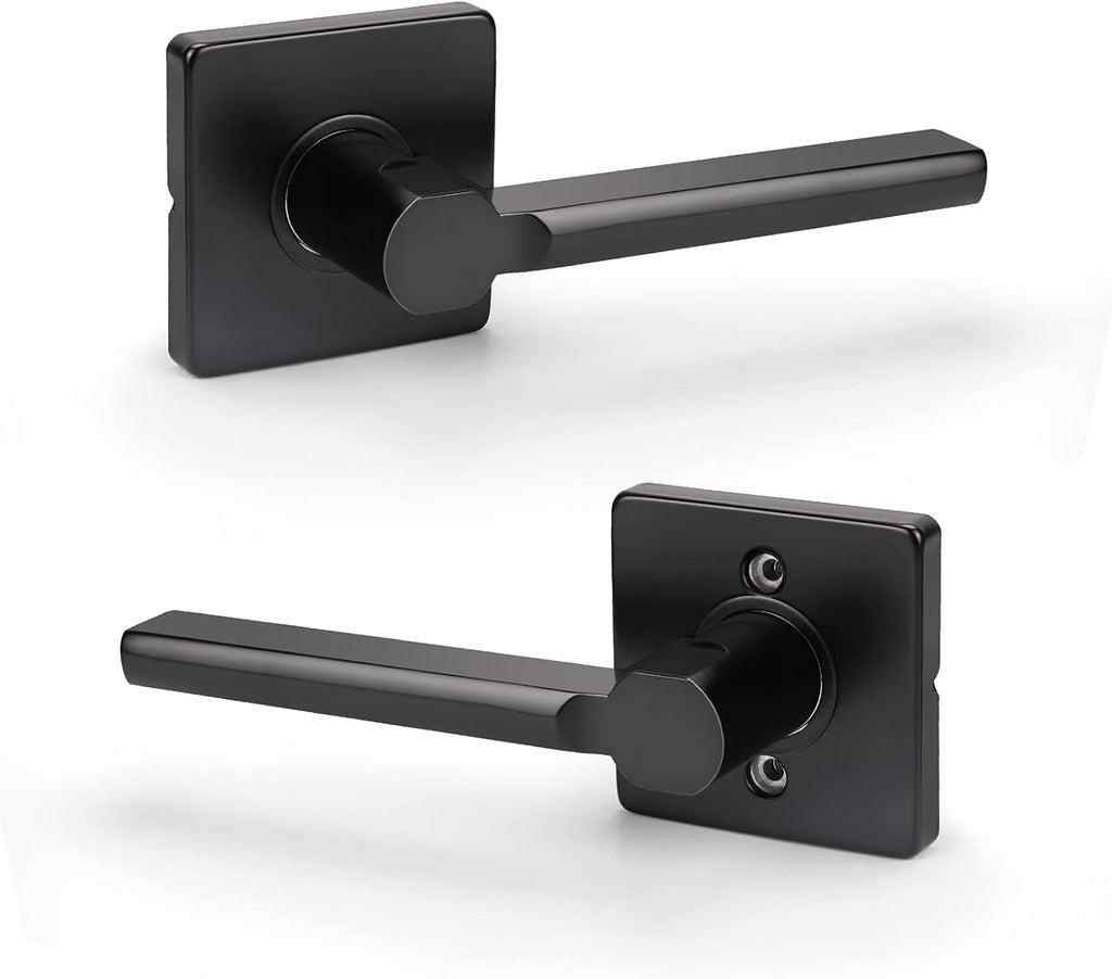 5 Pack Square Lever Handle for Closet Keyless Non-Locking Heavy Duty Interior Doors Passage Door Lever Black Finish Reversible Left or Right B826