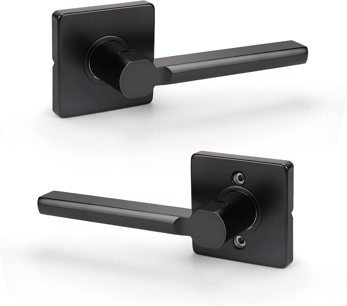 5 Pack Square Lever Handle for Closet Keyless Non-Locking Heavy Duty Interior Doors Passage Door Lever Black Finish Reversible Left or Right B826