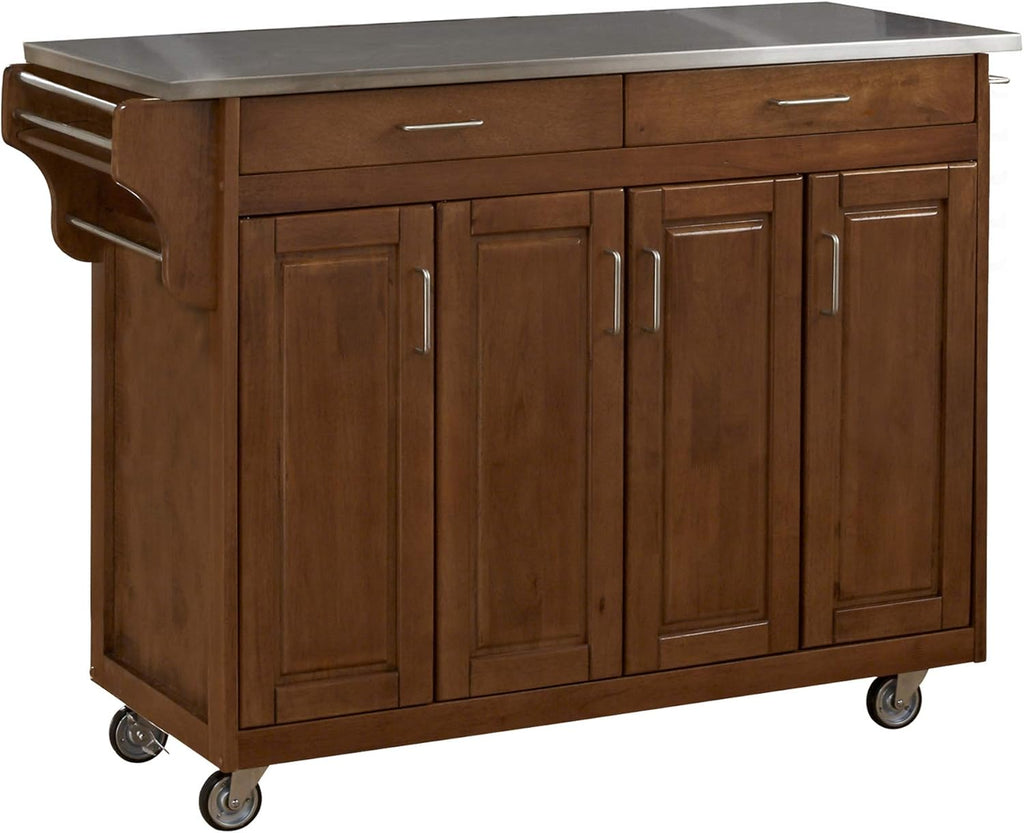Black Finish Four Door Kitchen Cart with Stainless Steel Top J267459