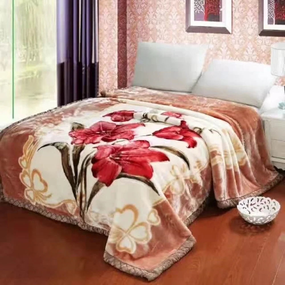King Orange Red/Cream Reversible Faux Mink Fleece Blanket F1703