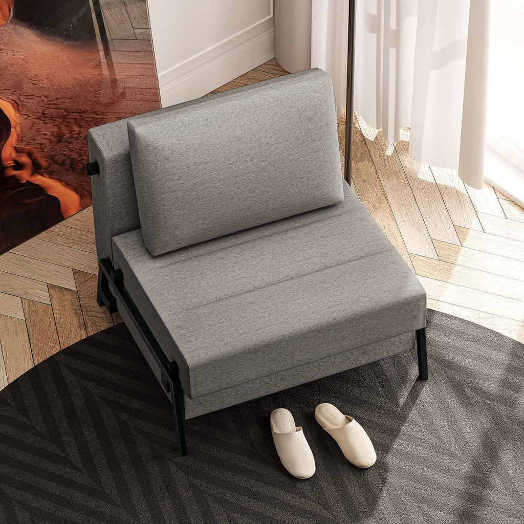 Light Gray Linen Convertible Sofa Bed W372866