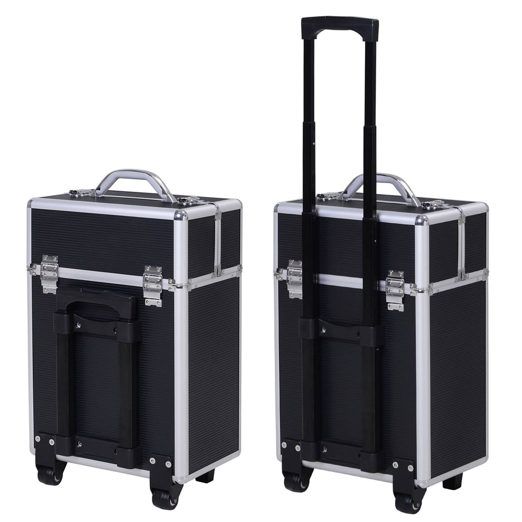 4 Tier Lockable Cosmetic Train Case with Extendable Trays Black N616370