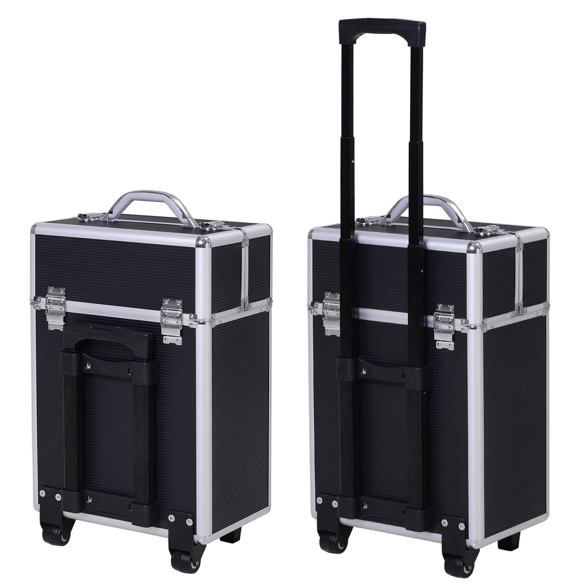 4 Tier Lockable Cosmetic Train Case with Extendable Trays Black N616370