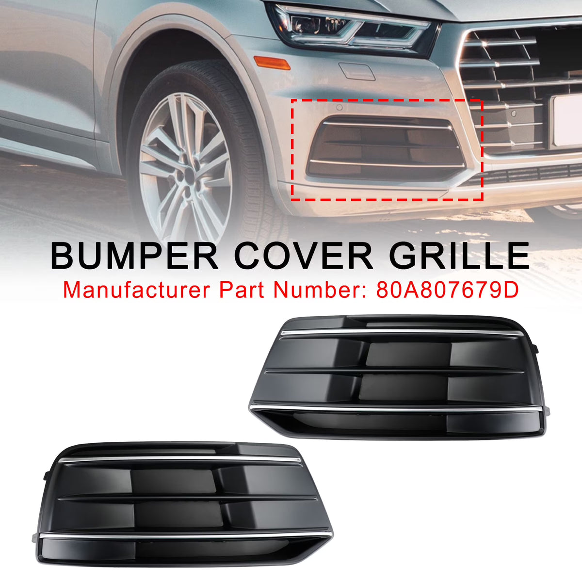Front Bumper Cover Grille Bezel Insert for Audi Q5 2018-2022 Black/Chrome S128003