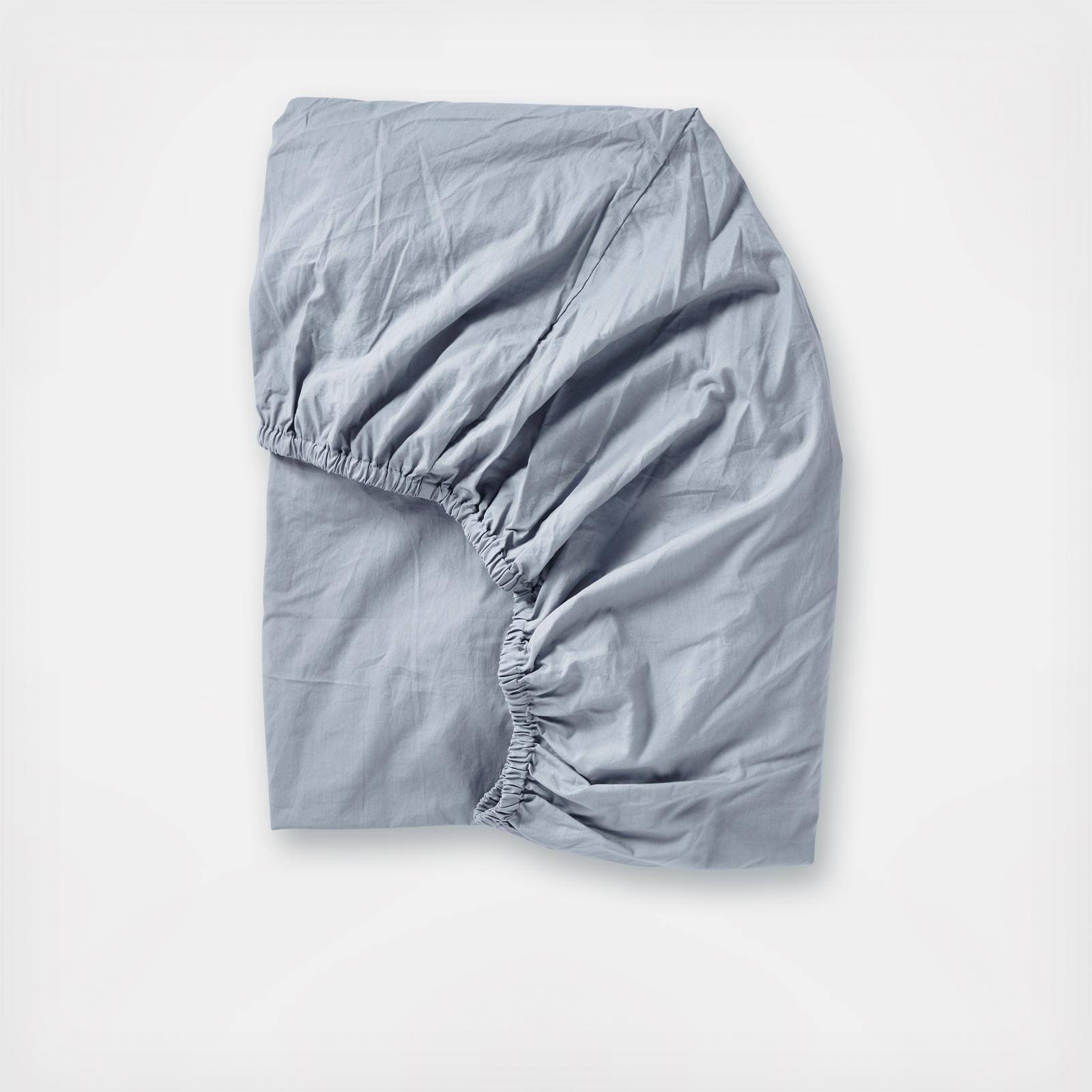 Organic Crinkled Percale Fitted Sheet Twin Steel Blue G1457