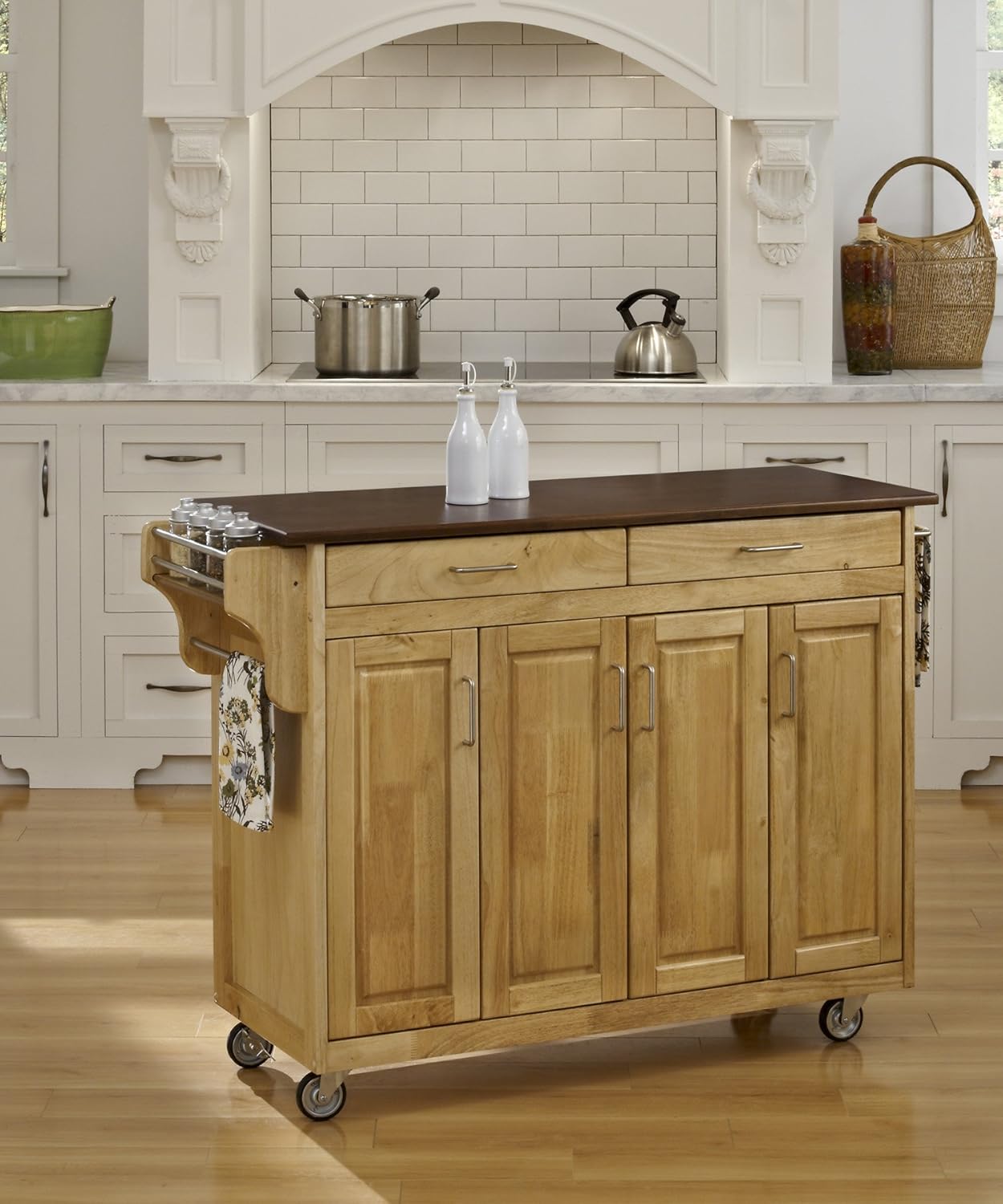 Black Finish Four Door Kitchen Cart with Stainless Steel Top J267459