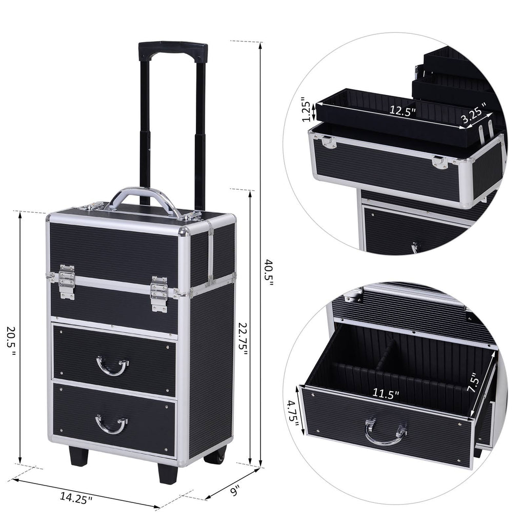 4 Tier Lockable Cosmetic Train Case with Extendable Trays Black N616370