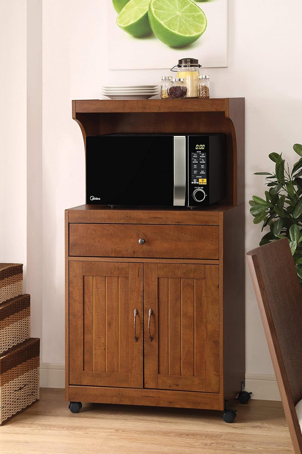 Light Walnut Oak Microwave Cart F456