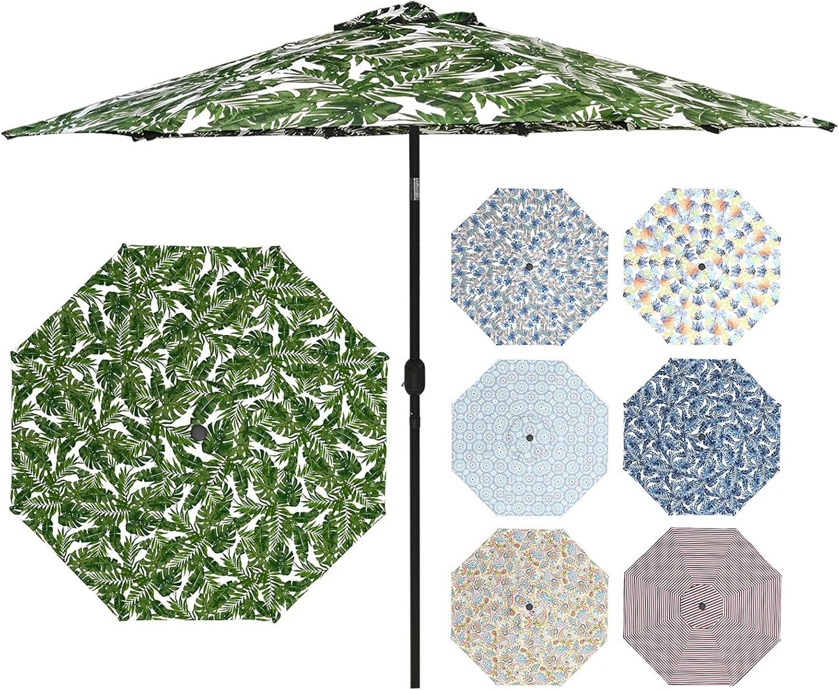 9' Patio Umbrella with Push Button Tilt and Crank, 8 Ribs O724