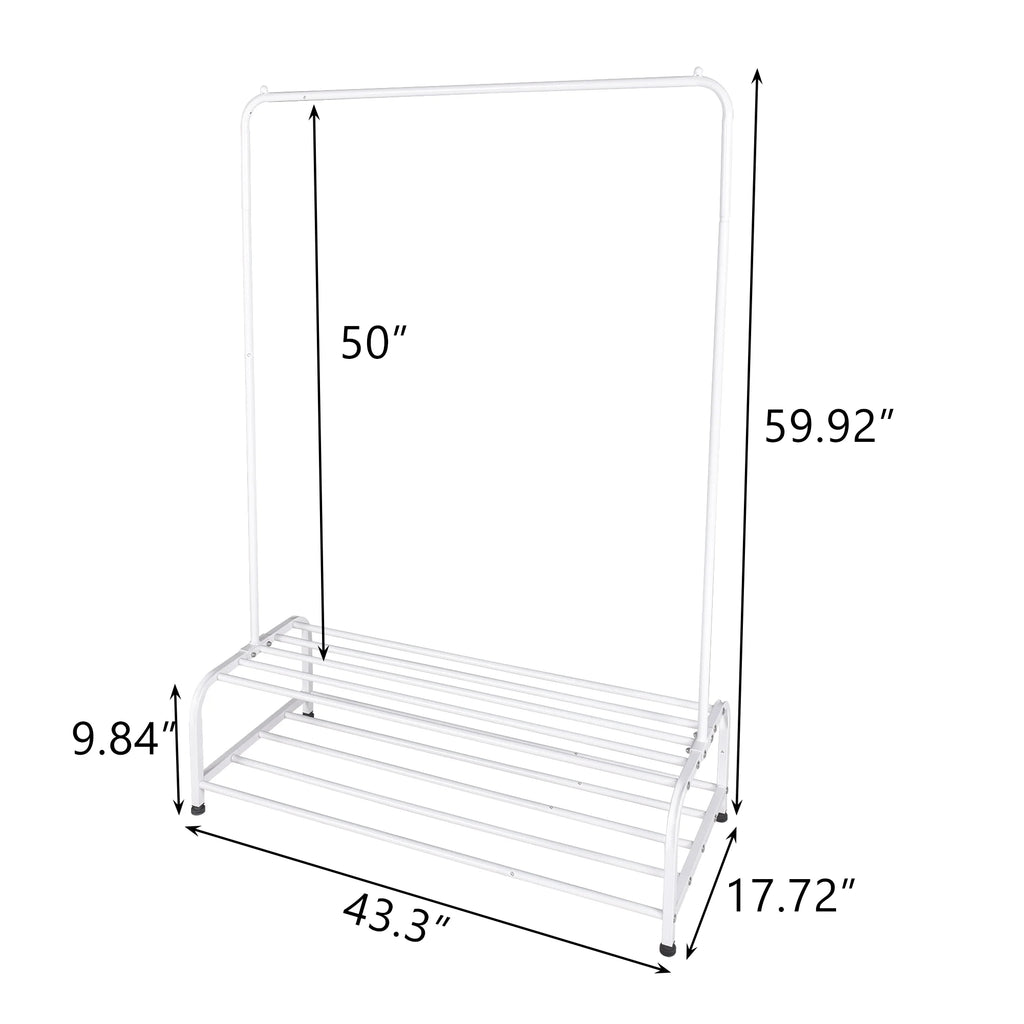 White Metal Garment Rack with Shelves U280373