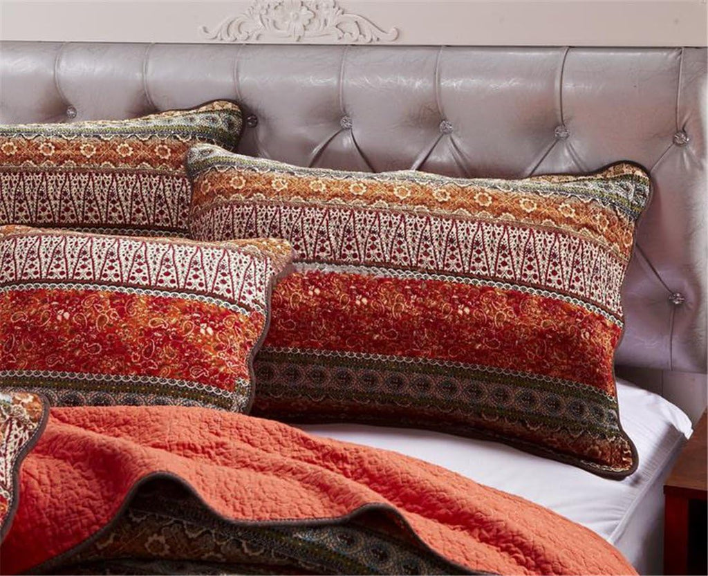 Striped Cotton 3-Piece Patchwork Bedspread Quilt Set Queen I9043