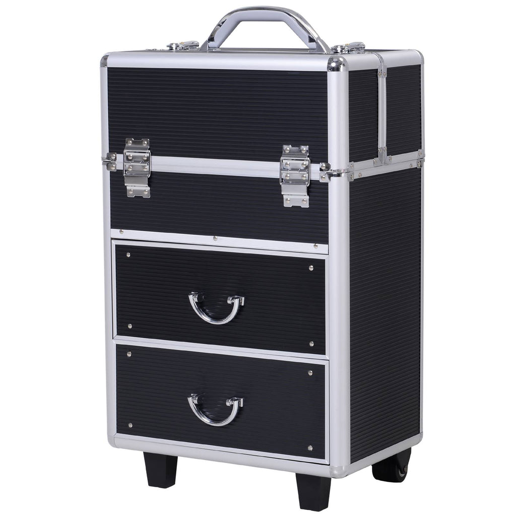 4 Tier Lockable Cosmetic Train Case with Extendable Trays Black N616370