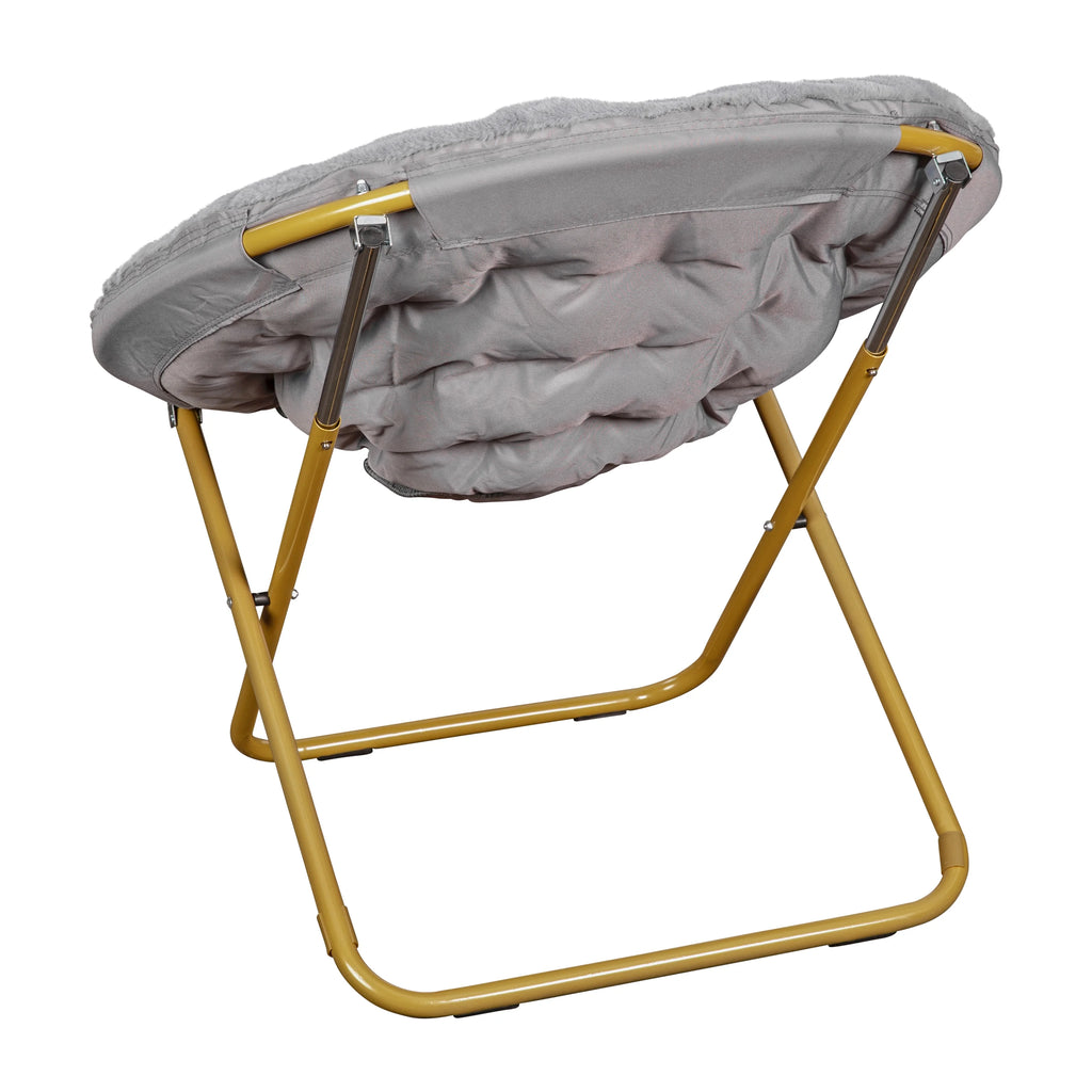 Oversize Folding Saucer Chair with Faux Fur Upholstery in Gray with Metal Frame X544710