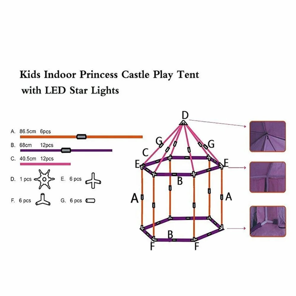 Princess Castle Tent for Kids with Star Lights G1707