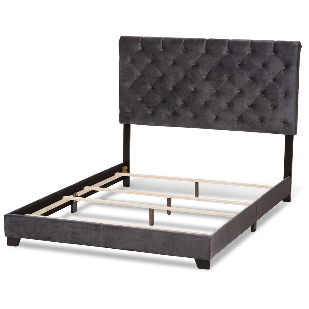 Navy Blue Velvet Upholstered Bed I389073