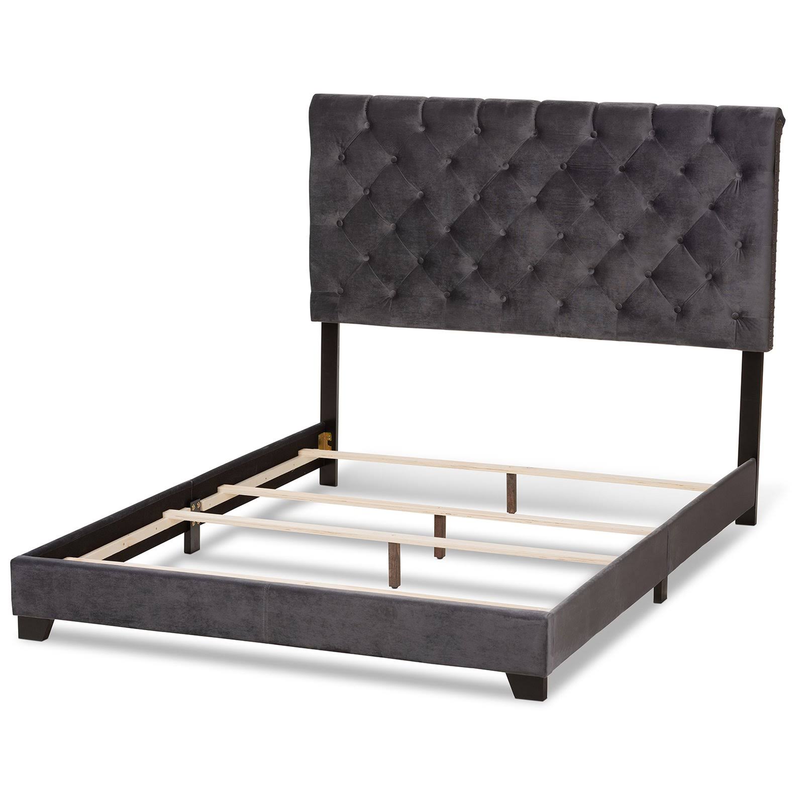 Navy Blue Velvet Upholstered Bed I389073