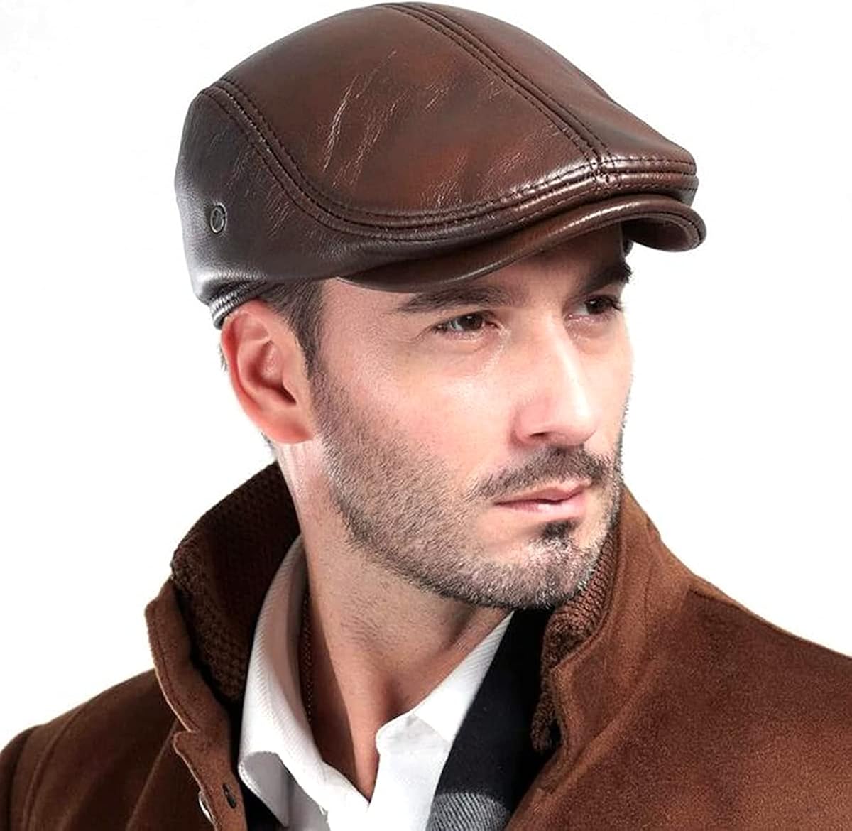 Genuine Leather Newsboy Hat W2617