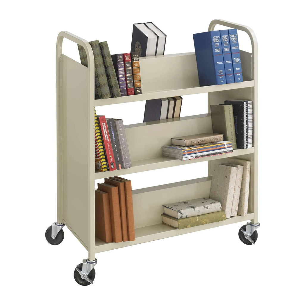Double-Sided Book Cart Trolley with 6 Shelves Powder-Coated Steel Sand X17401