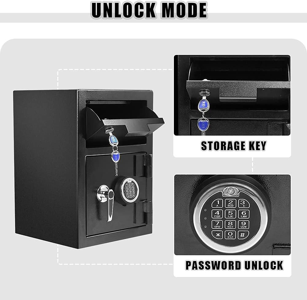 Black Metal Steel Drop Safe Box with Electronic Keypad & Key Lock N637700