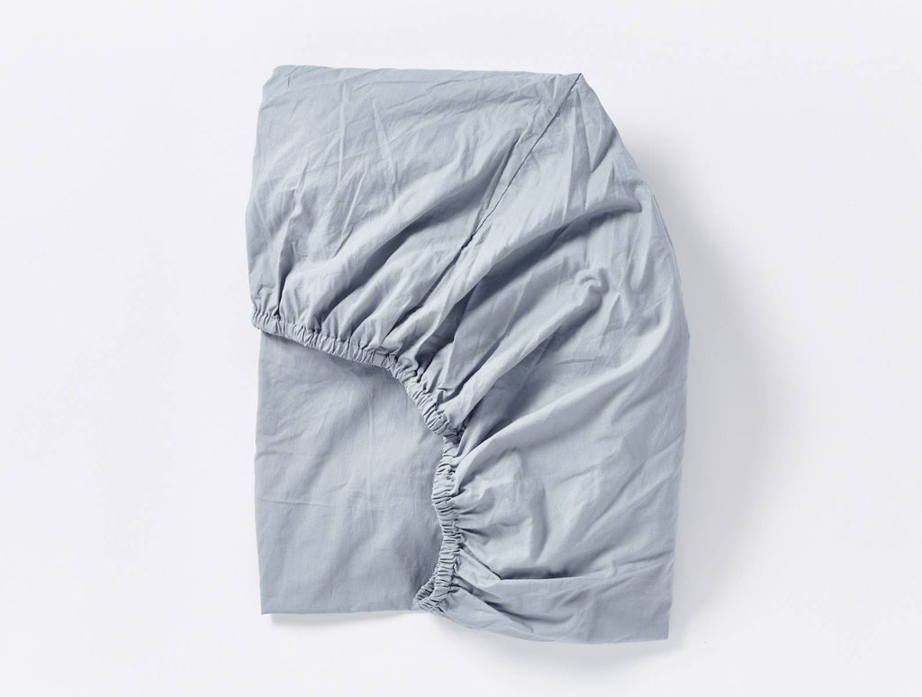 Organic Crinkled Percale Fitted Sheet Twin Steel Blue G1457