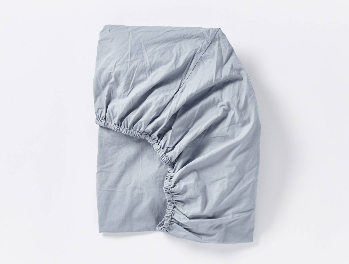 Organic Crinkled Percale Fitted Sheet Twin Steel Blue G1457