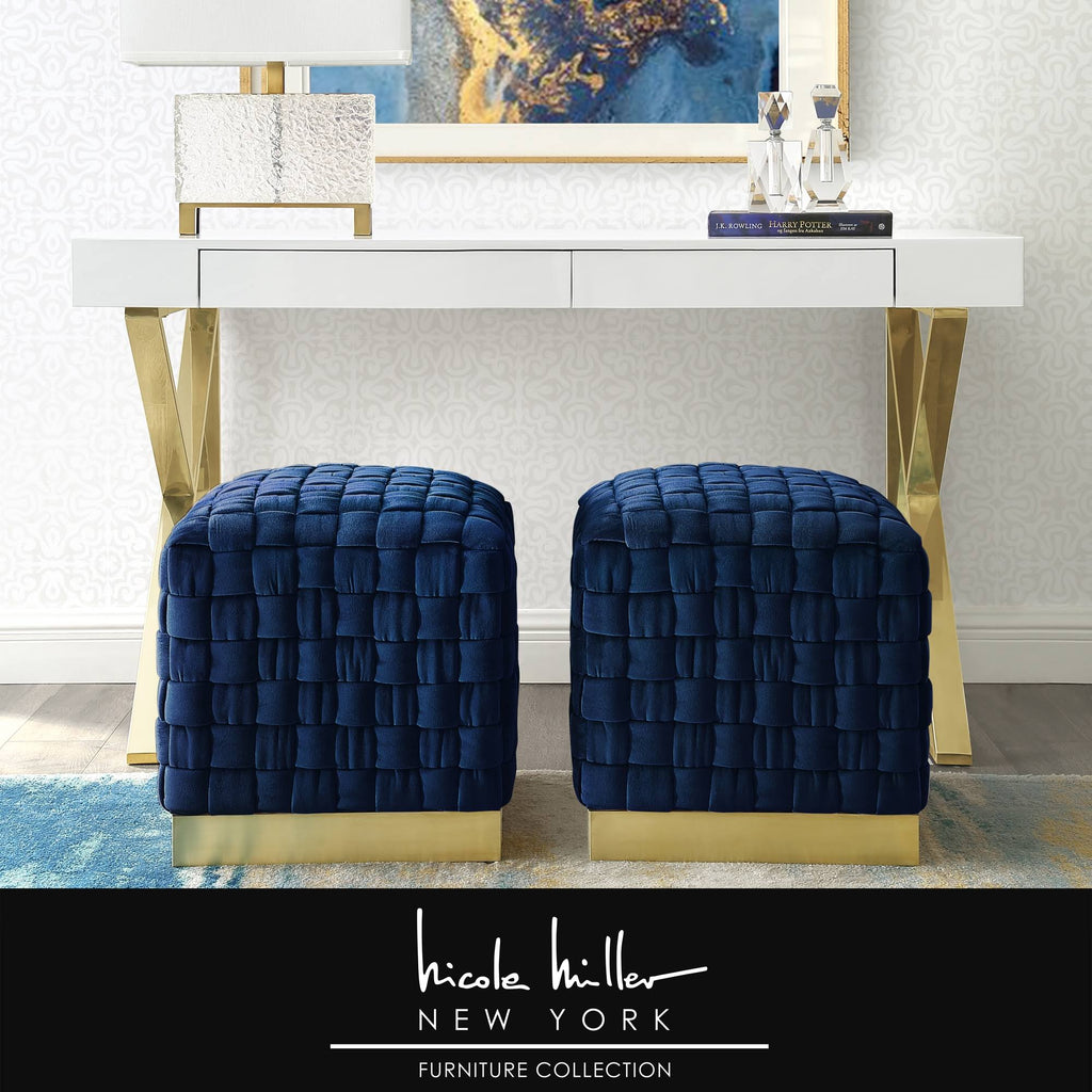 Navy Gold Velvet Cube Ottoman A843
