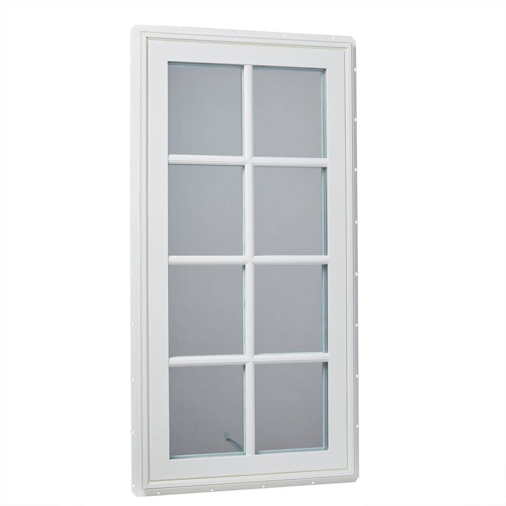 White Vinyl Casement Window with Grids and Screen C719