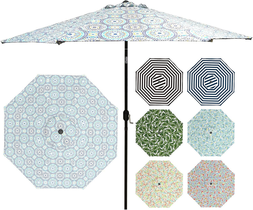 9' Patio Umbrella with Push Button Tilt and Crank, 8 Ribs O724
