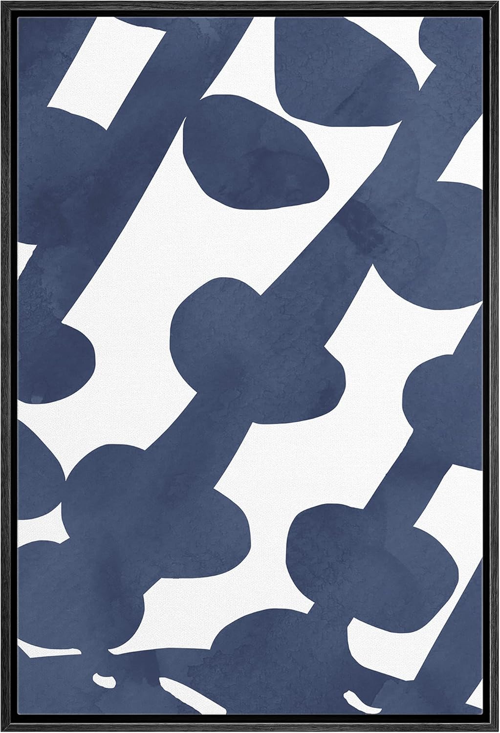 Framed Canvas Print Wall Art Blue Paint Strokes Abstract Shapes Modern Art 16x24 Natural P916