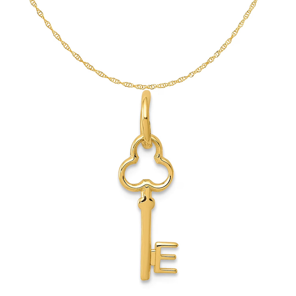 14K Yellow Gold Key Letter E Initial Pendant Charm With 10K Yellow Gold Rope Chain Necklace 18'' Y14943