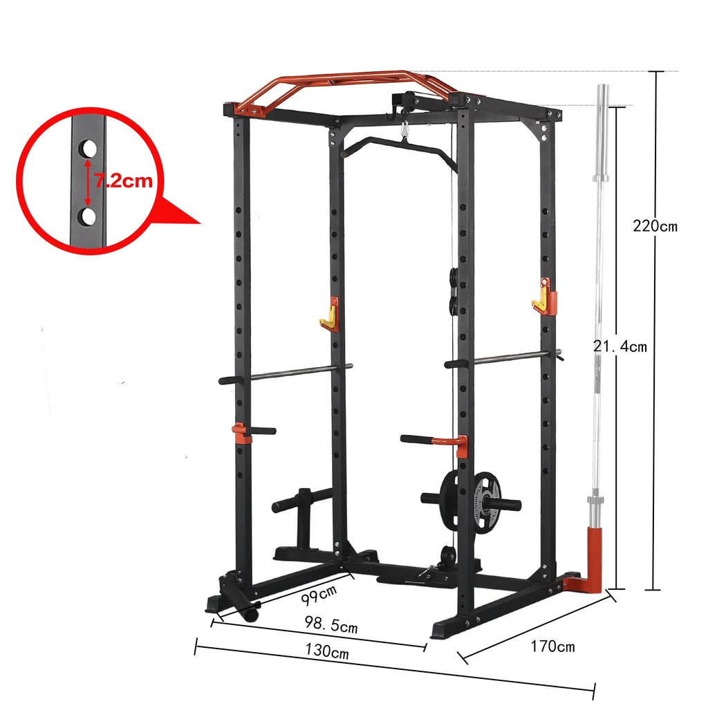1400LBS Power Rack Cage with Cables, LAT Pulldown System, J-Hooks, Dip Bars, Pull-up Bar G9117