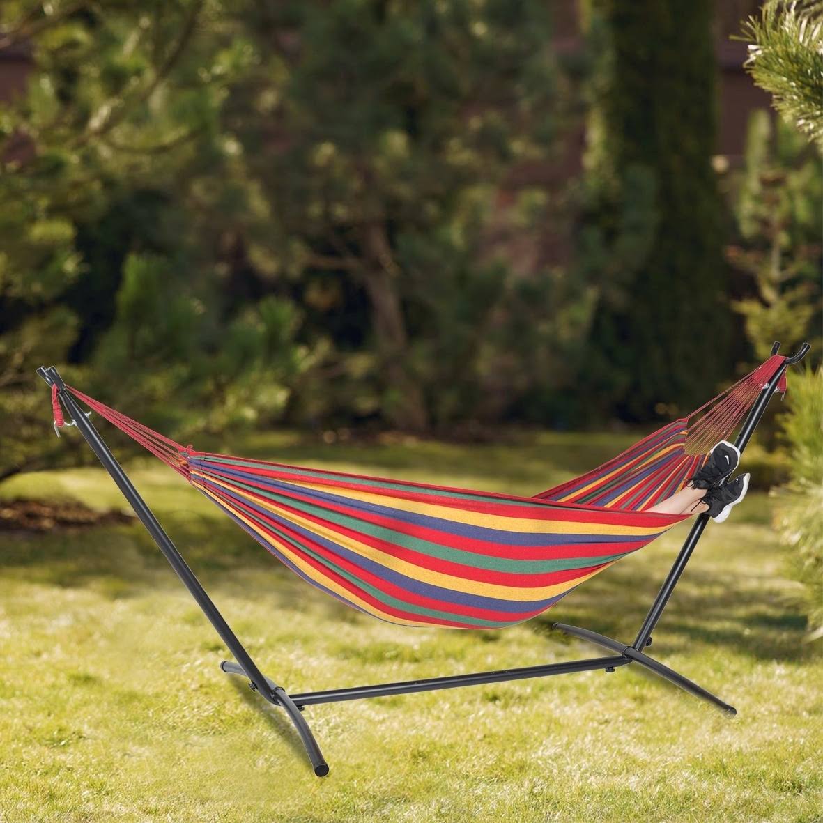 Red Double Hammock with Steel Stand and Carry Bag Z207916