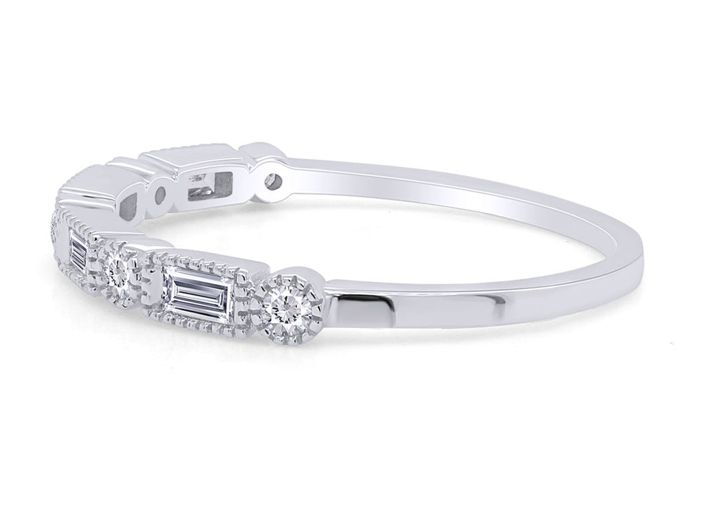 1/4 CT Baguette & Round Cut Natural White Diamond Half Eternity Band Ring In 10K Solid White Gold Y99083