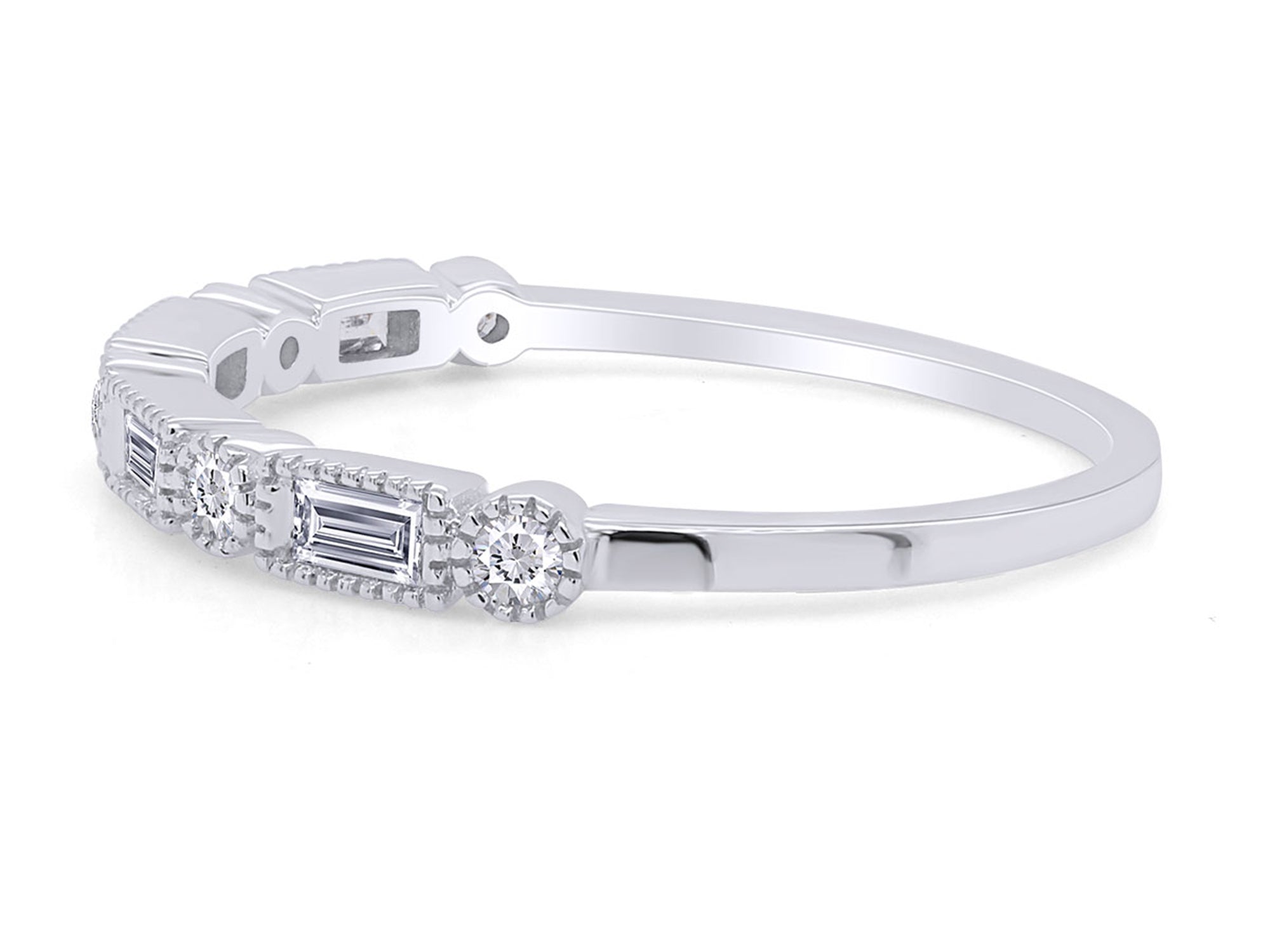 1/4 CT Baguette & Round Cut Natural White Diamond Half Eternity Band Ring In 10K Solid White Gold Y99083