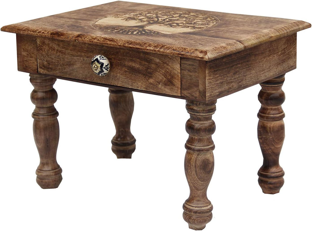 Solid Mango Wood Hand Carved Puja Shrine Altar Table T464