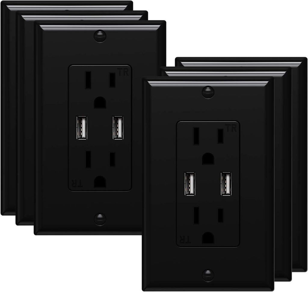 White 3.6A Dual USB Wall Outlet 6 Pack V60907