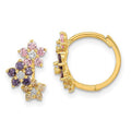 14K Yellow Gold Hinged Flower Multicolor CZ Hoop Earrings K581895