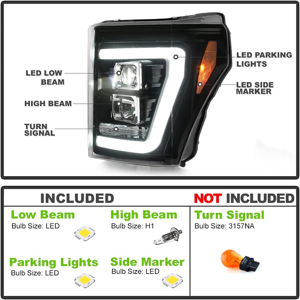 Black LED Headlights for Ford F250 F350 SuperDuty M8843