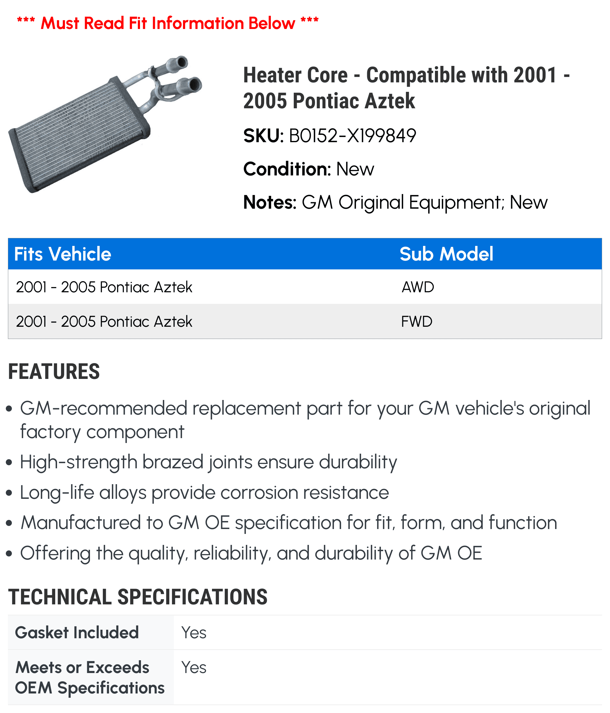 Heater Core A7770