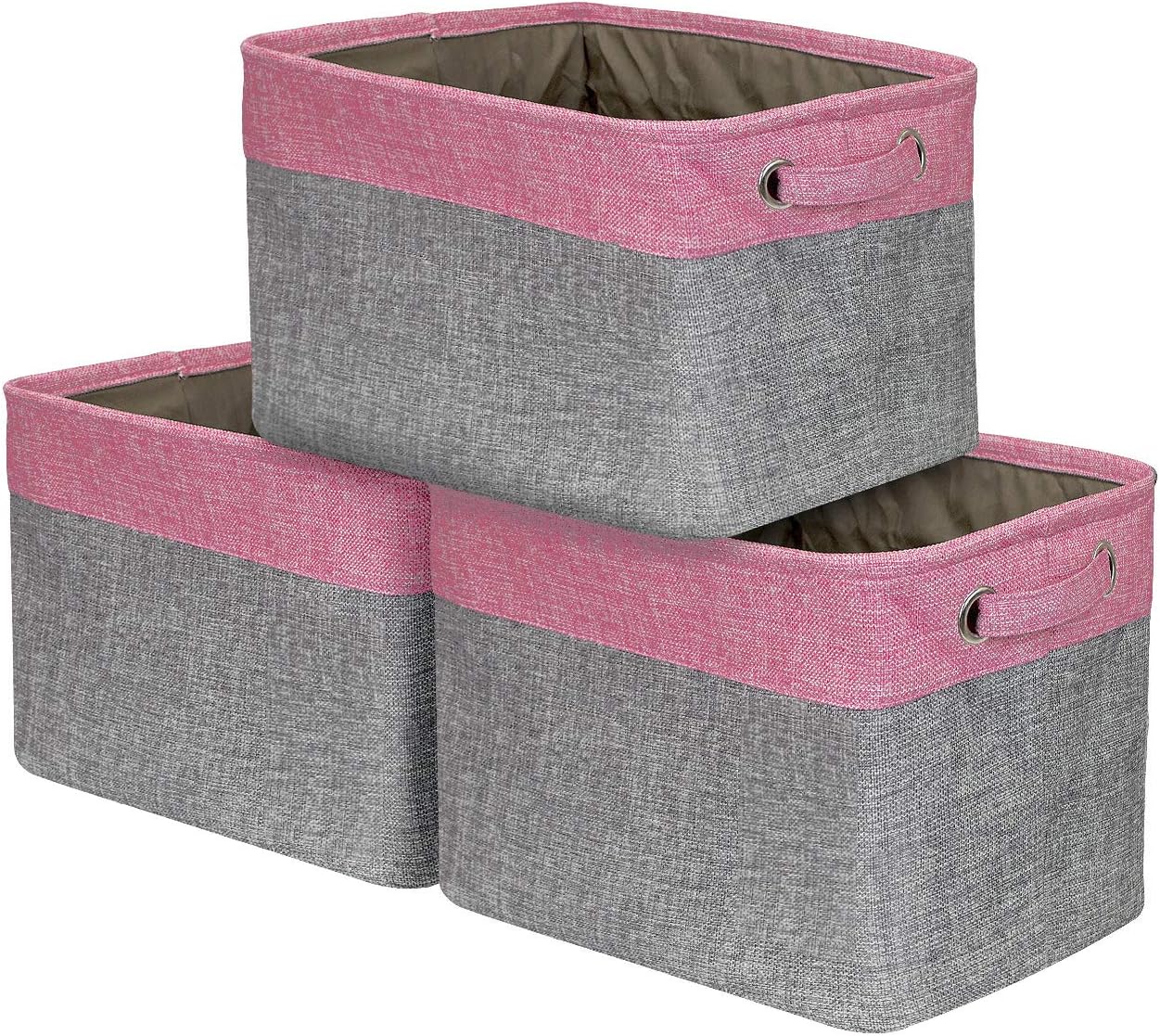 Large Rectangular Fabric Collapsible Basket Set 3-Pack with Carry Handles G30819