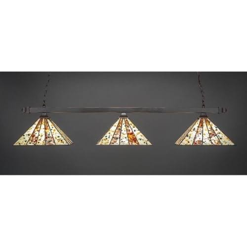 3 Light 54 inch Billiard Light in Dark Granite with 14 inch Fiesta Art Glass D440