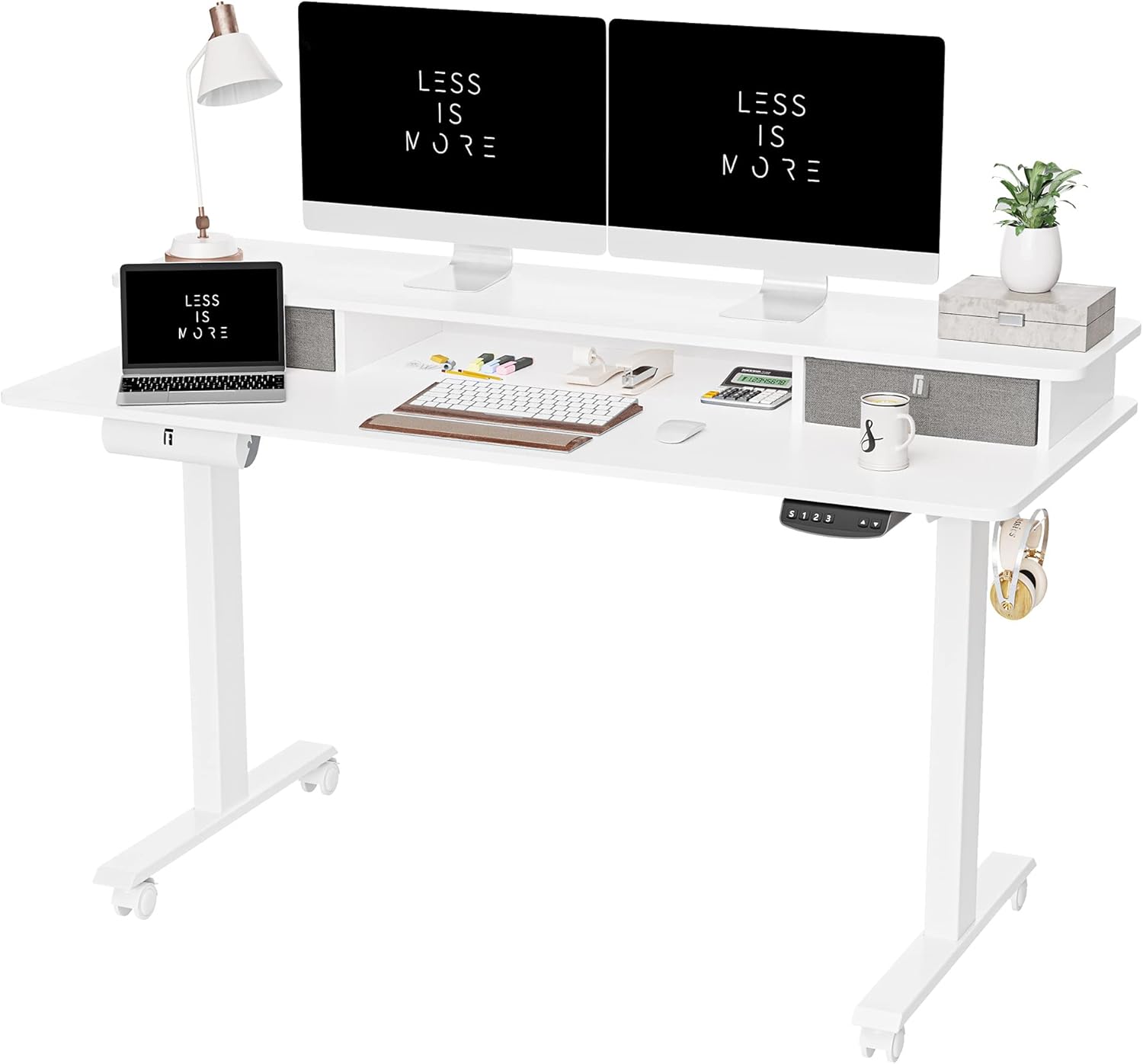 48 x 24 Inch Electric Standing Desk with Double Drawer L7478