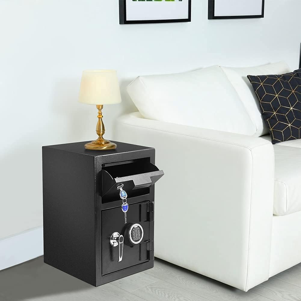 Black Metal Steel Drop Safe Box with Electronic Keypad & Key Lock N637700