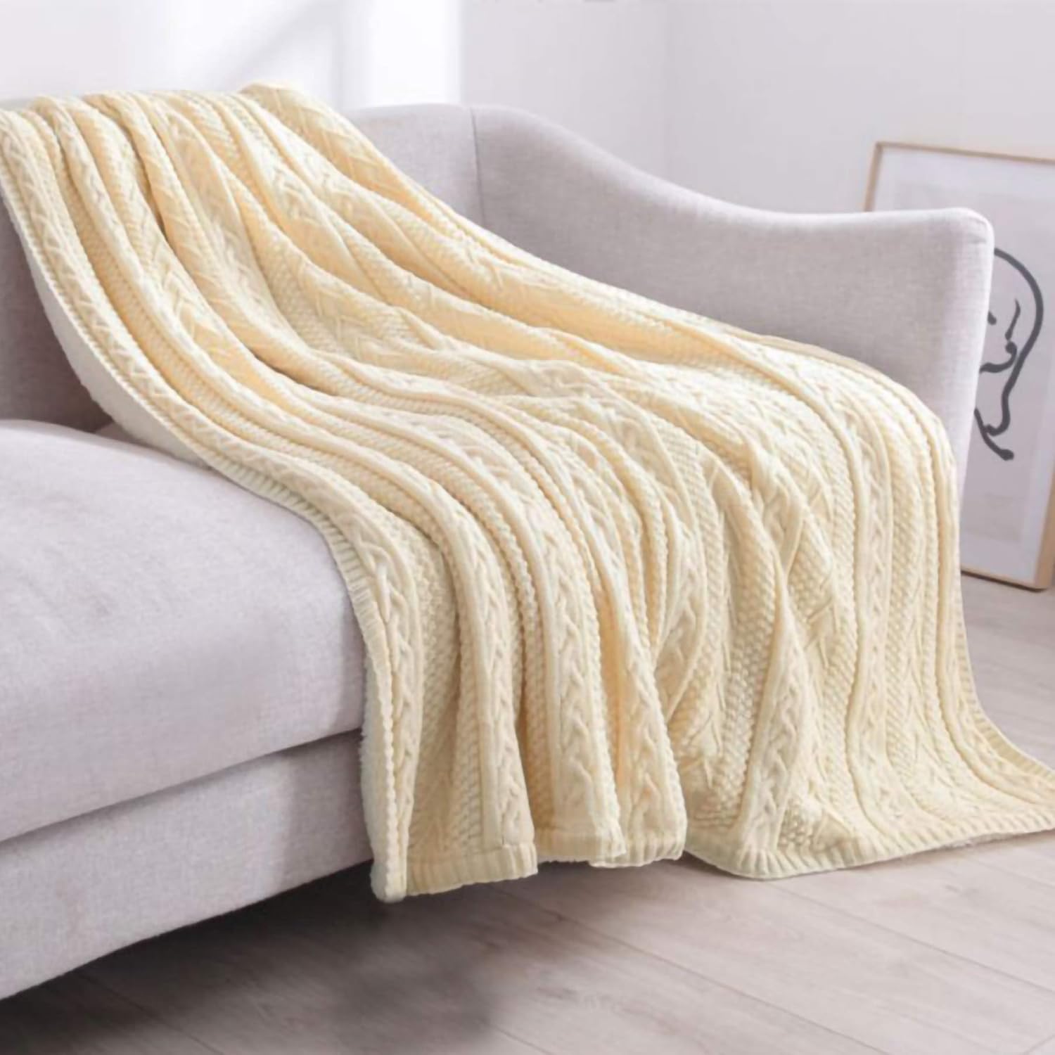 Cable Knit Sherpa Throw Blanket 50x63 Inch X319