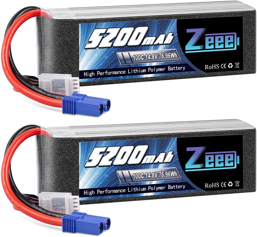 4S Lipo Battery 14.8V 5200mAh 100C EC5 Plug Soft Case 2 Pack S626