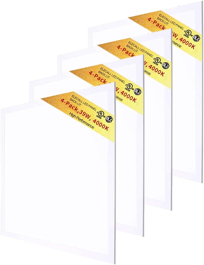 2X2 FT 39W 4000K 4290 LM Back Lit LED Flat Panel Troffer Light Fixture, 4-Pack Y728