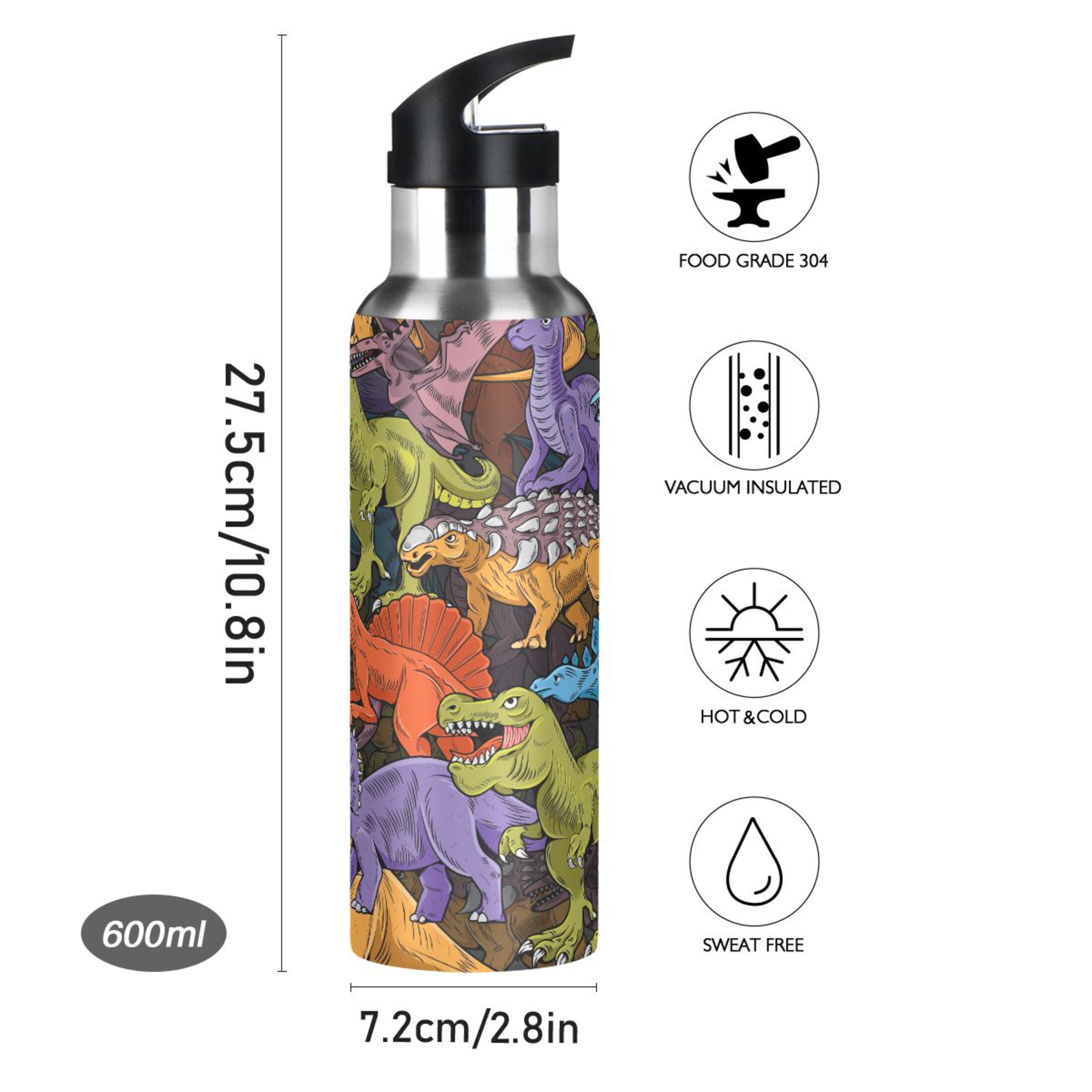 Camouflage Dinosaurs Stainless Steel Water Bottle with Straw Lid 20 OZ G28663