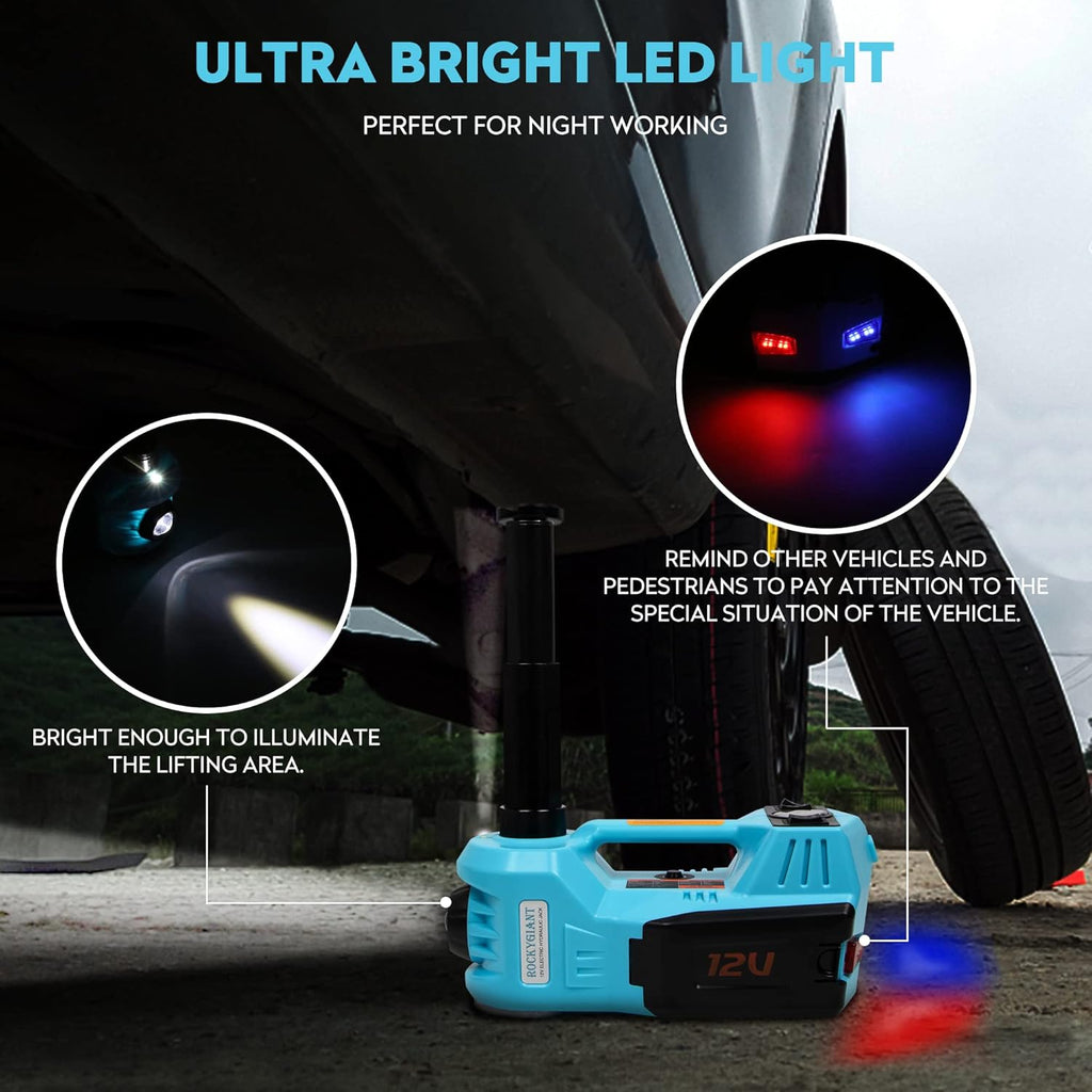Electric Car Jack Kit 5 Ton Hydraulic Car Jack Lift with Power Wrench, Built-in Air Pump and LED Light, DC 12V Y999