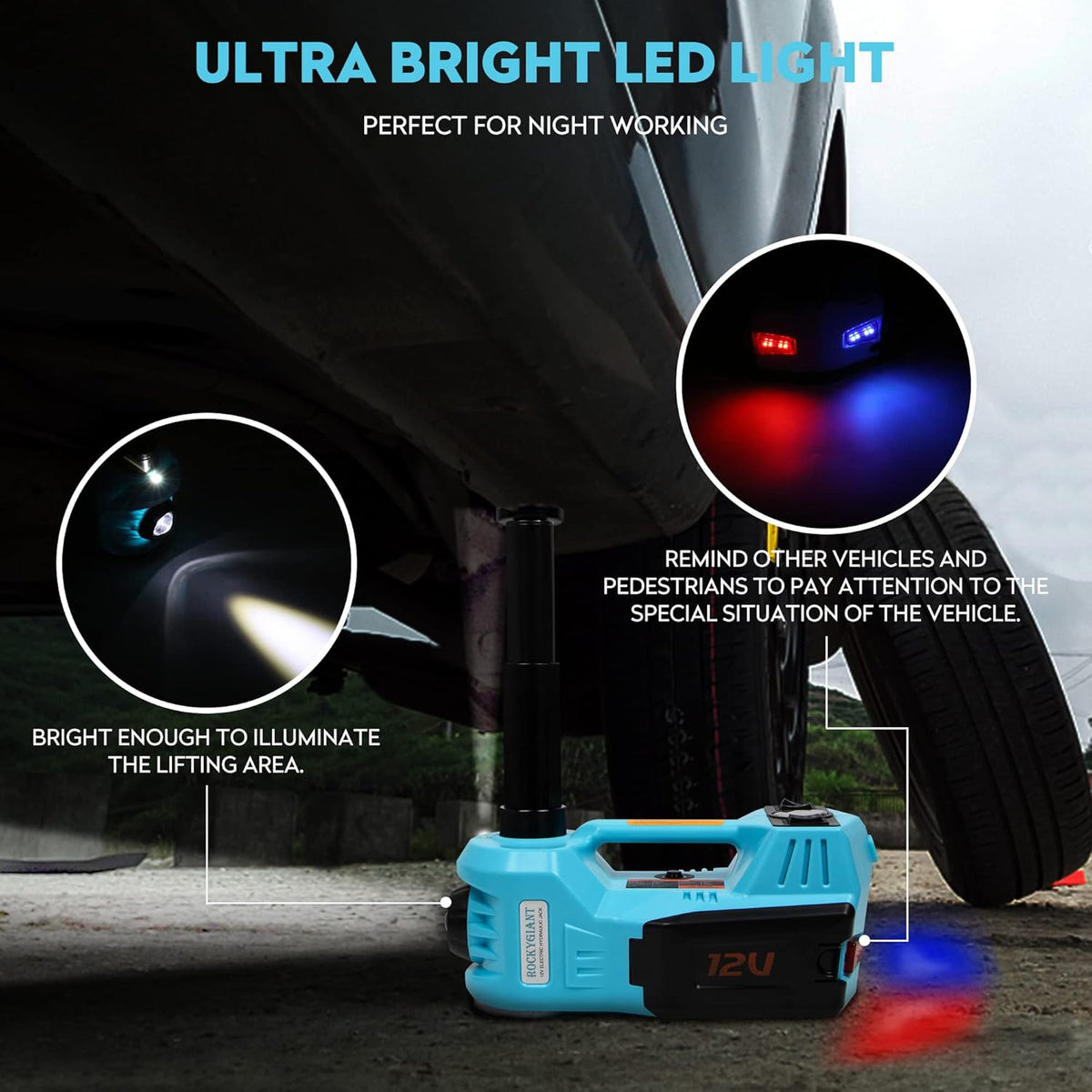 Electric Car Jack Kit 5 Ton Hydraulic Car Jack Lift with Power Wrench, Built-in Air Pump and LED Light, DC 12V Y999